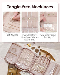 BAGSMART Jewelry Organizer Case Large Travel Jewelry Storage Bag, Beige