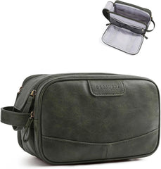 BAGSMART Medium Toiletry Bag for Men, PU Leather Water Resistant, Green