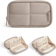 BAGSMART Travel Jewelry Case 180° Flat Open Puffer Dual-Compartment, Brown