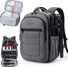 BAGSMART Camera Bag for DSLR, Waterproof Camera Backpacks for Photographers, Camera Case with Laptop Compartment-15.6" Grey