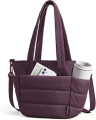 BAGSMART Lunch Bag Women Small Insulated Tote with Lunch Compartment Quilted Lightweight Puffy Tote Bag for Work, Travel, Outdoor, Crimson Purple