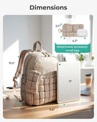 BAGSMART Mini Backpacks for Women, Puffy Checkered Quilted with Pouch