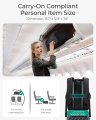 BAGSMART Travel Backpack for Men Women, Carry On Backpack Flight Approved TSA Friendly with USB Charging Hole Lightweight Weekender Bag Casual Daypack 17.3 Inch Laptop Business Work Backpack, Black