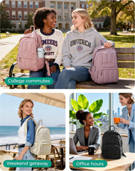 BAGSMART College Laptop Backpack,Cute Travel Backpack for Women,Quilted Computer Bookbag