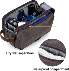 BAGSMART Toiletry Bag for Men, Canvas Travel Toiletry Organizer Dopp Kit Water-resistant Shaving Bag for Toiletries Accessories,Grey-Large