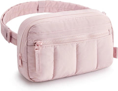 BAGSMART Fanny Packs for Women Cross Body, Quilted Puffy Belt Bag with Pockets, Fashion Waist Packs for Traveling Hiking Pink