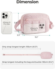 BAGSMART Fanny Packs for Women Cross Body, Quilted Puffy Belt Bag with Pockets, Fashion Waist Packs for Traveling Hiking Pink