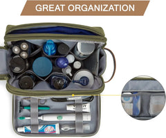 BAGSMART Toiletry Bag for Men, Canvas Travel Toiletry Organizer Dopp Kit Water-resistant Shaving Bag for Toiletries Accessories,Green-Large