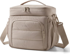 BAGSMART Puffy Insulated Lunch Bag, Lightweight Large 14L Double Deck Camel