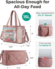 BAGSMART Lunch Bag Women Large Lunch Box Insulated Tote Bag with Multi-Pockets Quilted Puffy Tote for Work, Outdoors