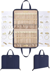 BAGSMART Travel Jewelry Organizer Case Portable Jewelry Roll Bag Tangle-free Necklace Storage Foldable Transparent Pockets for Earrings Rings Bracelet Travel Essentials Dark Blue Large