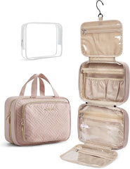 BAGSMART Toiletry Bag Hanging Travel Makeup Organizer with TSA Approved Transparent Cosmetic Bag Makeup Bag for Full Sized Toiletries, Large-Pink
