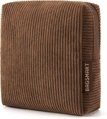 BAGSMART Small Corduroy Makeup Bag, Cosmetic Pouch for Women with Pocket