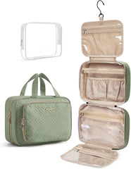 BAGSMART Toiletry Bag Hanging Travel Makeup Organizer with TSA Approved Transparent Cosmetic Bag Makeup Bag for Full Sized Toiletries, Large-Green
