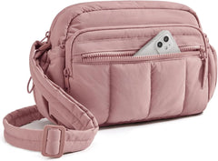 Cross Body Purse, Mini Crossbody Bags for Women Travel Purse, Puffy Shoulder Handbag Wallet with RFID Blocking Slots,Dark Pink-4.7L