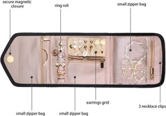 BAGSMART Travel Jewelry Organizer Case Foldable Jewelry Roll, Mini, Black