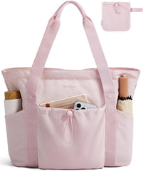 BAGSMART Foldable Tote Bag with Drawstring Bag, Tote Bag Shoulder Bag Top Handle Handbag for Travel, Work, Beach, Gym