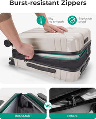 BAGSMART Expandable Carry On Luggage 22x14x9 Airline Approved, Biege