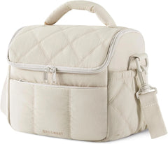BAGSMART Insulated Lunch Bags for Women, Cute Quilted Lunch Box, Beige