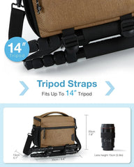 BAGSMART Camera Sling Bag with Tripod Holder & Rain Cover, Khaki