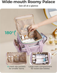 BAGSMART Travel Toiletry Bag for Women with Puffy Water-Resistant Fabric, Roomy Makeup Bag Organizer for Travel-Sized Toiletries & Accessories, Black