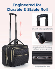 BAGSMART Women's Rolling Laptop Bag for 15.6 Inch Laptop, Black