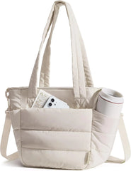 BAGSMART Lunch Bag Women Small Insulated Tote with Lunch Compartment Quilted Lightweight Puffy Tote Bag for Work, Travel, Outdoor, Beige
