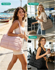 BAGSMART Gym Bag for Women, 2-PC Puffer Travel Duffle Bag Carry On Tote Bag
