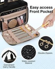 BAGSMART Toiletry Bag Hanging Travel Makeup Organizer with TSA Approved Transparent Cosmetic Bag Makeup Bag for Full Sized Toiletries, Large-Blck