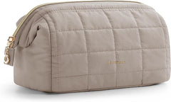 BAGSMART Makeup Bag Travel Toiletry Bag, Wide-open Zipper Pouch, Greige