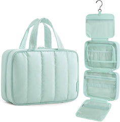 BAGSMART Travel Toiletry Bag for women, Portable Hanging Hook Makeup Bag Organizer, Waterproof Makeup Cosmetic Bag, for Full-Size Accessories, Toiletries,Baby Blue