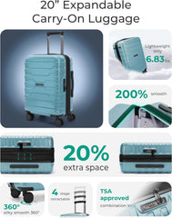 BAGSMART Carry-On Luggage 20" Expandable Spinner 22x14x9,Teal Blue