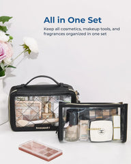 BAGSMART Clear Makeup Bag Set, TSA Approved Toiletry Bag, Clear Travel Bags for toiletries, Cosmetic Bags with Zipper, Makeup Organizer Bags Fit Carry-on Travel Essentials, Nude Pink