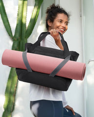 BAGSMART Tote Bag for Women with Zipper and Yoga Mat Straps