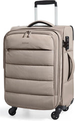 BAGSMART 20 Inch Soft Carry On Suitcase with Wheels, Camel