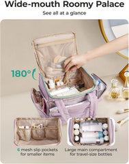 BAGSMART Travel Toiletry Bag for Women with Puffy Water-Resistant Fabric, Roomy Makeup Bag Organizer for Travel-Sized Toiletries & Accessories (Nude Pink)