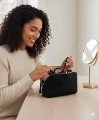 BAGSMART Small Travel Makeup Bag, Zipper Quilted Cosmetic Pouch, Black