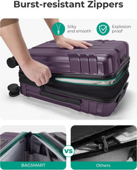BAGSMART Expandable Carry On Luggage 22x14x9 Hardside, Crimson Purple