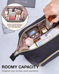 BAGSMART Travel Makeup Bag, Cosmetic Bag Make Up Organizer Case,Large Wide-open Pouch for Women Purse for Toiletries Accessories Brushes Black