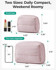 BAGSMART Puffy Padded Travel Makeup Bag Duo Large & Small for Women