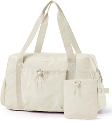 BAGSMART Foldable Travel Duffle Bag for Women, Gym Tote for Sports, Beige