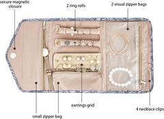 BAGSMART Travel Jewelry Organizer Roll Foldable Jewelry Case, White Leaf