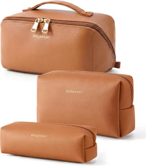 BAGSMART Makeup Bag Travel 3 Pcs Set Cosmetic Toiletry Bag,Classic Brown