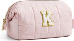 BAGSMART Birthday Gifts Personalized Initial Makeup Bag, Trendy Stuff Gifts for Women Bridesmaid Graduation, Puffy Padded Make Up Bags for Women, Wide-open Toiletry Bag, Pink K