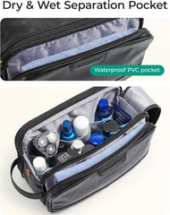 BAGSMART Medium Toiletry Bag for Men, PU Leather Water Resistant, Navy Blue