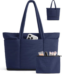 BAGSMART Puffer Tote Bag for Women, Expandable Teacher Handbag w/Pouch
