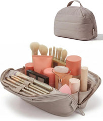 BAGSMART Travel Parallel Makeup Bag, Fold-Down Cosmetic Pouch for Women