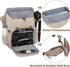BAGSMART Camera Backpack, DSLR Camera Bag, Waterproof Camera Bag Backpack for Photographers, Fit up to 15" Laptop with Rain Cover and Tripod Holder, Ivory White