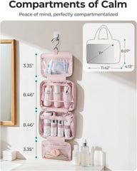 BAGSMART Travel Toiletry Bag for women, Portable Hanging Hook Makeup Bag Organizer, Waterproof Makeup Cosmetic Bag, for Full-Size Accessories, Toiletries,Purple