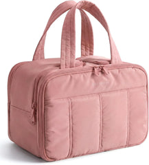 BAGSMART Travel Toiletry Bag, Puffy Large Toiletry Bag for Women, Lightweight Cosmetic Makeup Bag Organizer with Handle for Traveling, Accessories, Essentials, Toiletries (Dark Pink